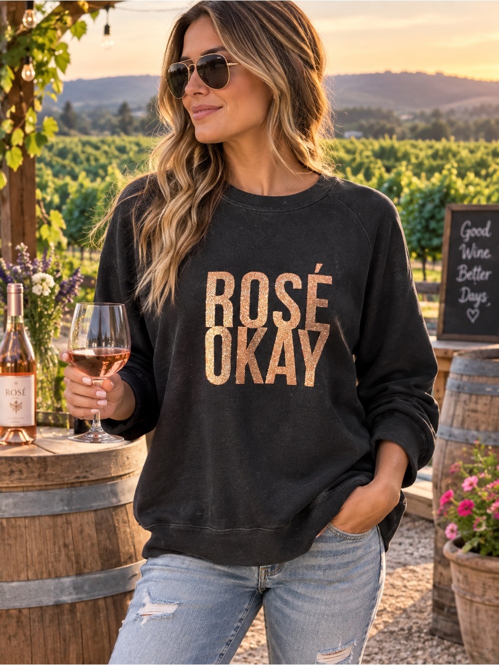 Black 'Rosé Okay' Graphic Sweatshirt - Casual Women Top